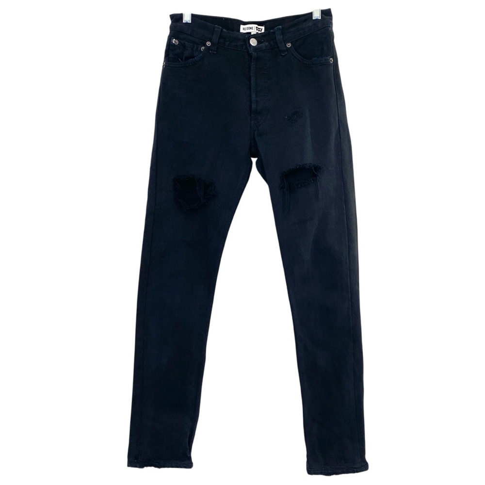 Re/Done X Levis Black Denim Slim Fit Jeans Raw Hem Distressed